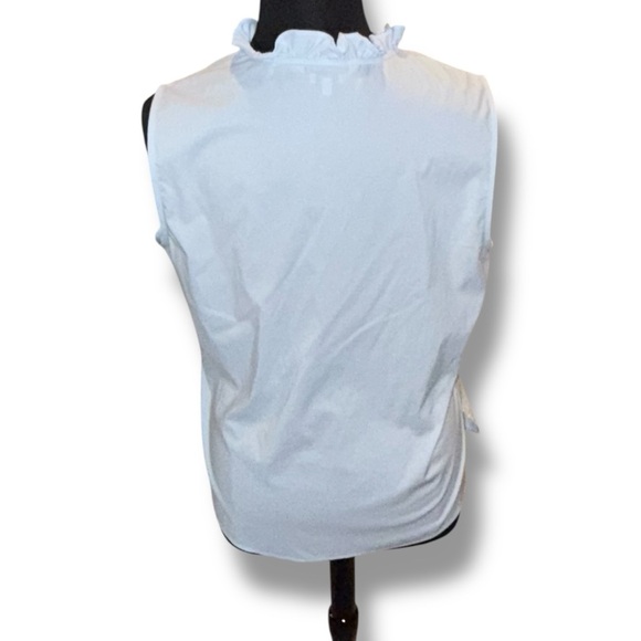 FOXCROFT Gwen Ruffle Non-Iron Stretch Button-Up Sleeveless Shirt Blue Whisper 18 - Picture 4 of 12